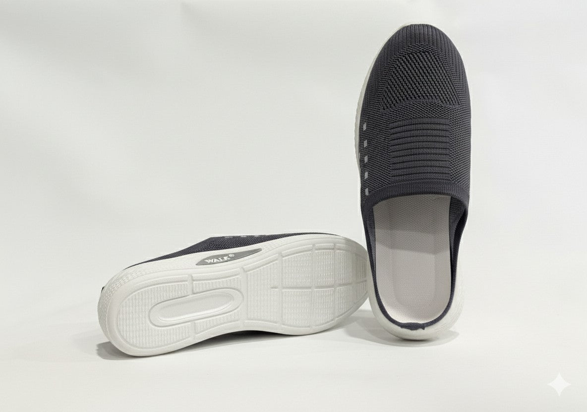Grey slip-on shoes with white soles