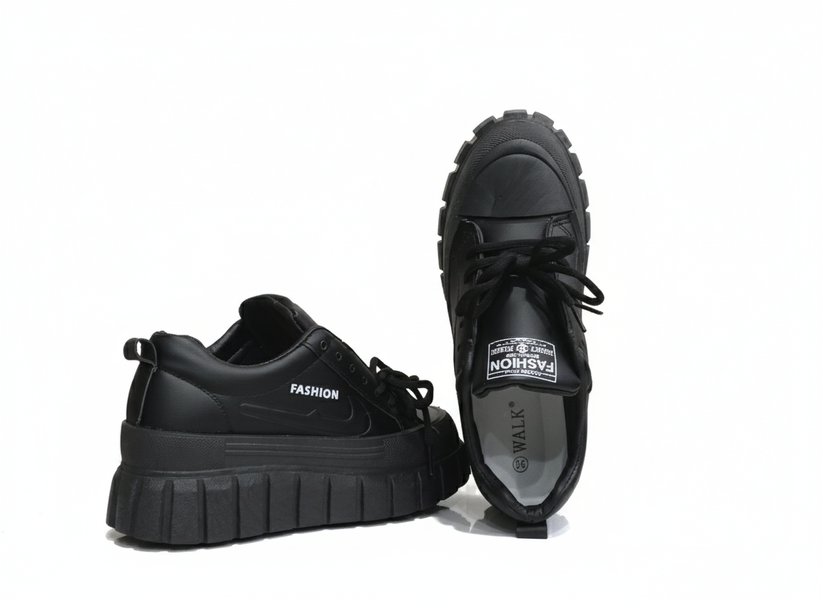 Black sneakers with 'Fashion' text