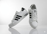 White sneakers with black stripes