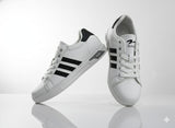 White sneakers with black stripes