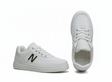 White sneakers with a black 'N' logo