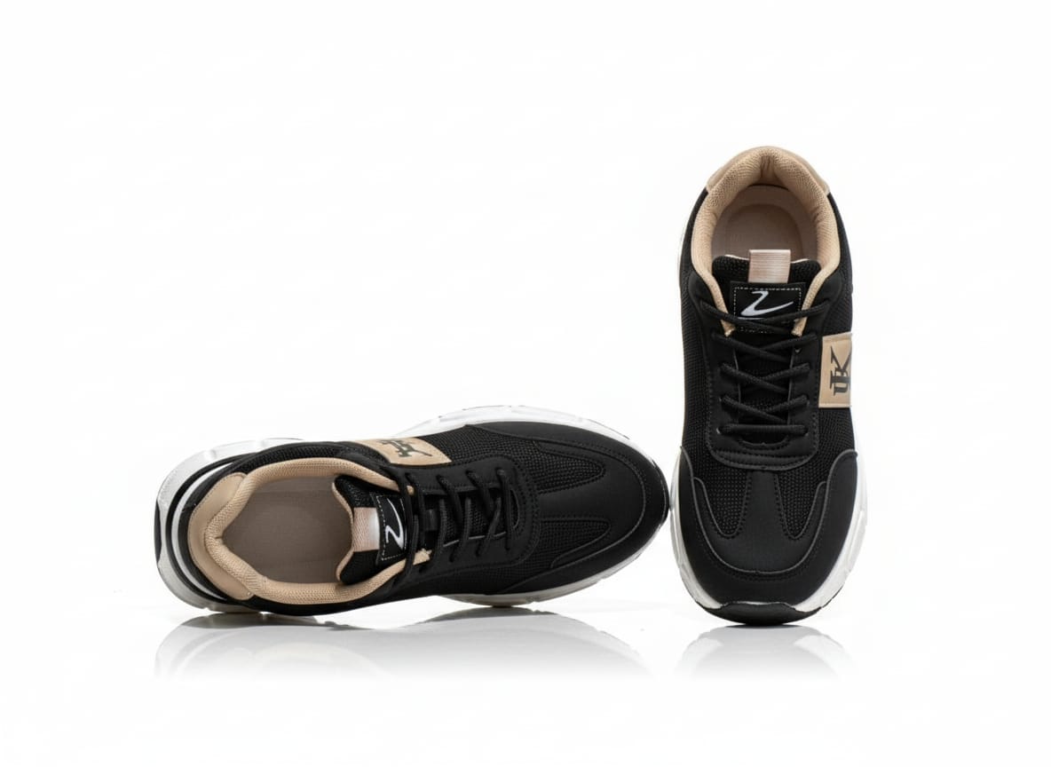 Black and beige sneakers