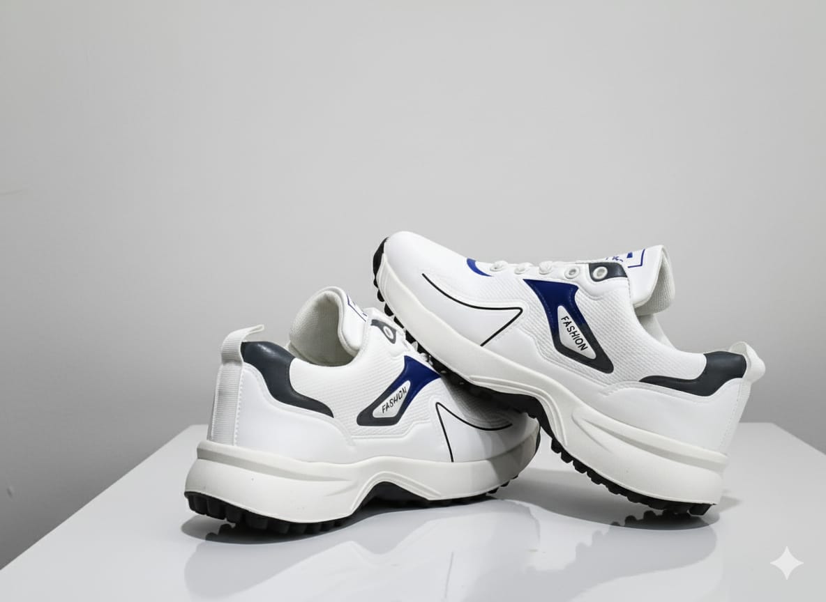 White sneakers with blue accents