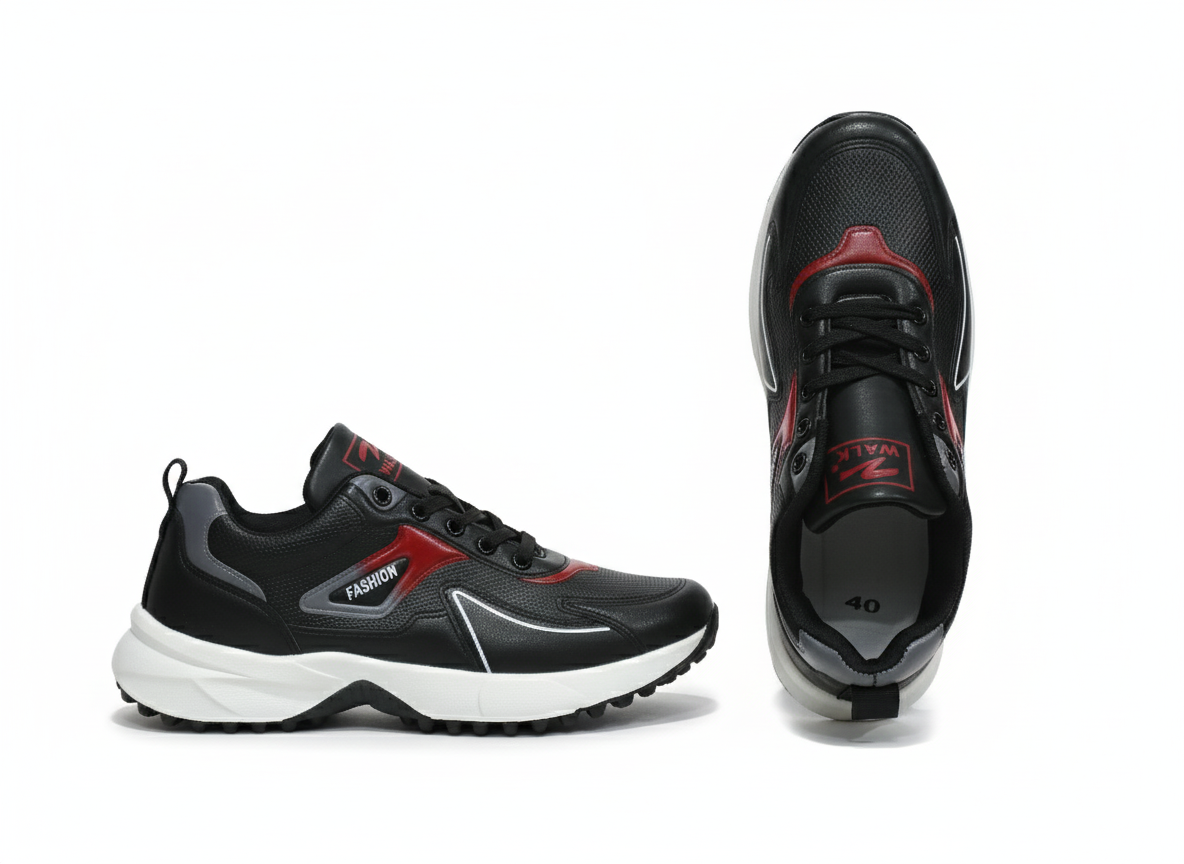Black and red athletic shoes