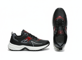 Black and red athletic shoes