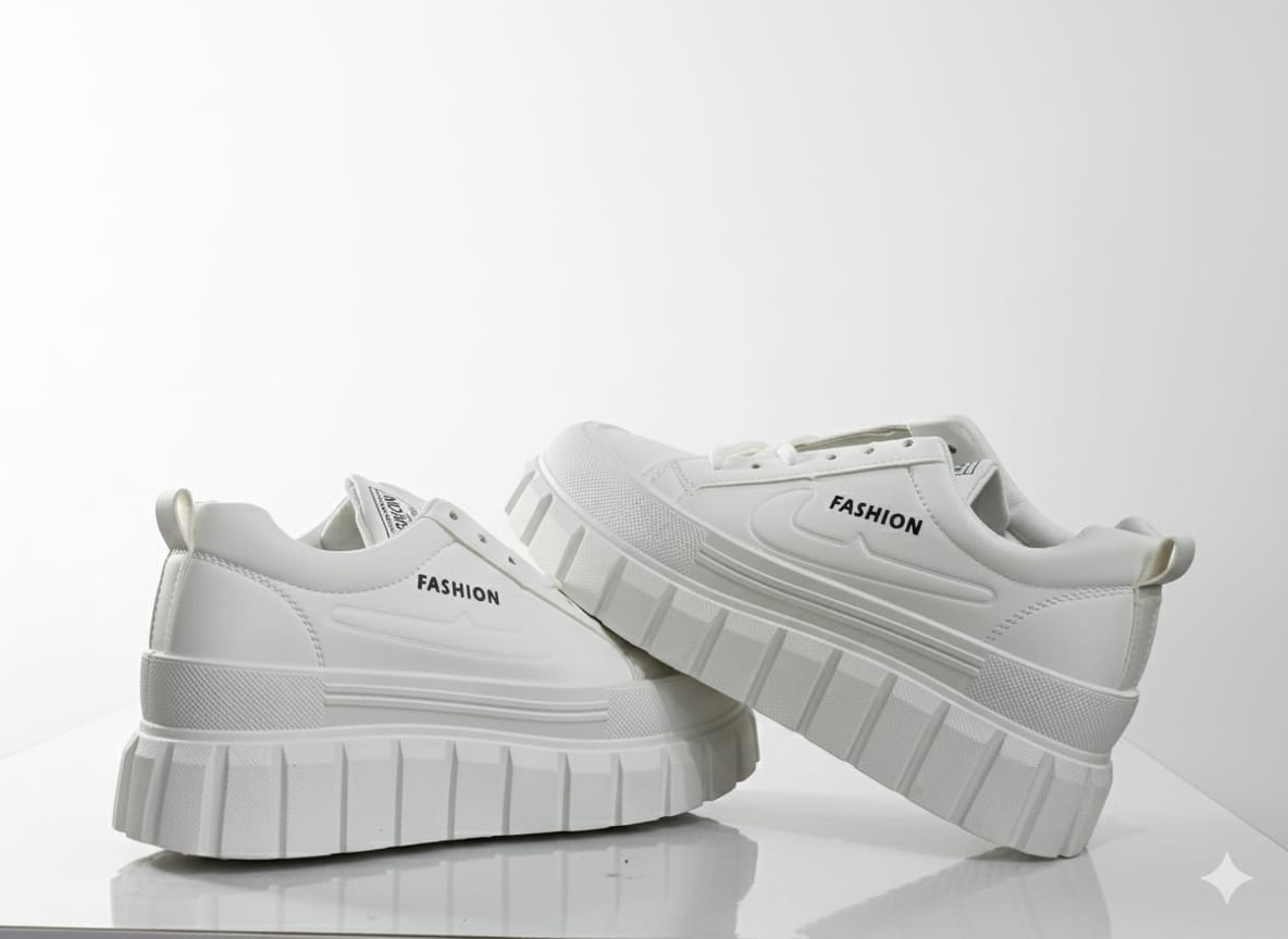 White sneakers with 'FASHION' text