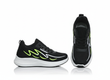 Black running shoes with green accents 