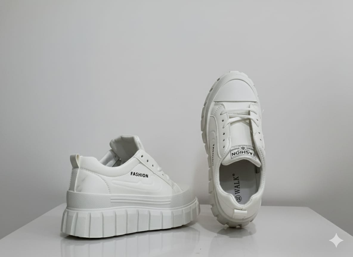White sneakers with 'FASHION'