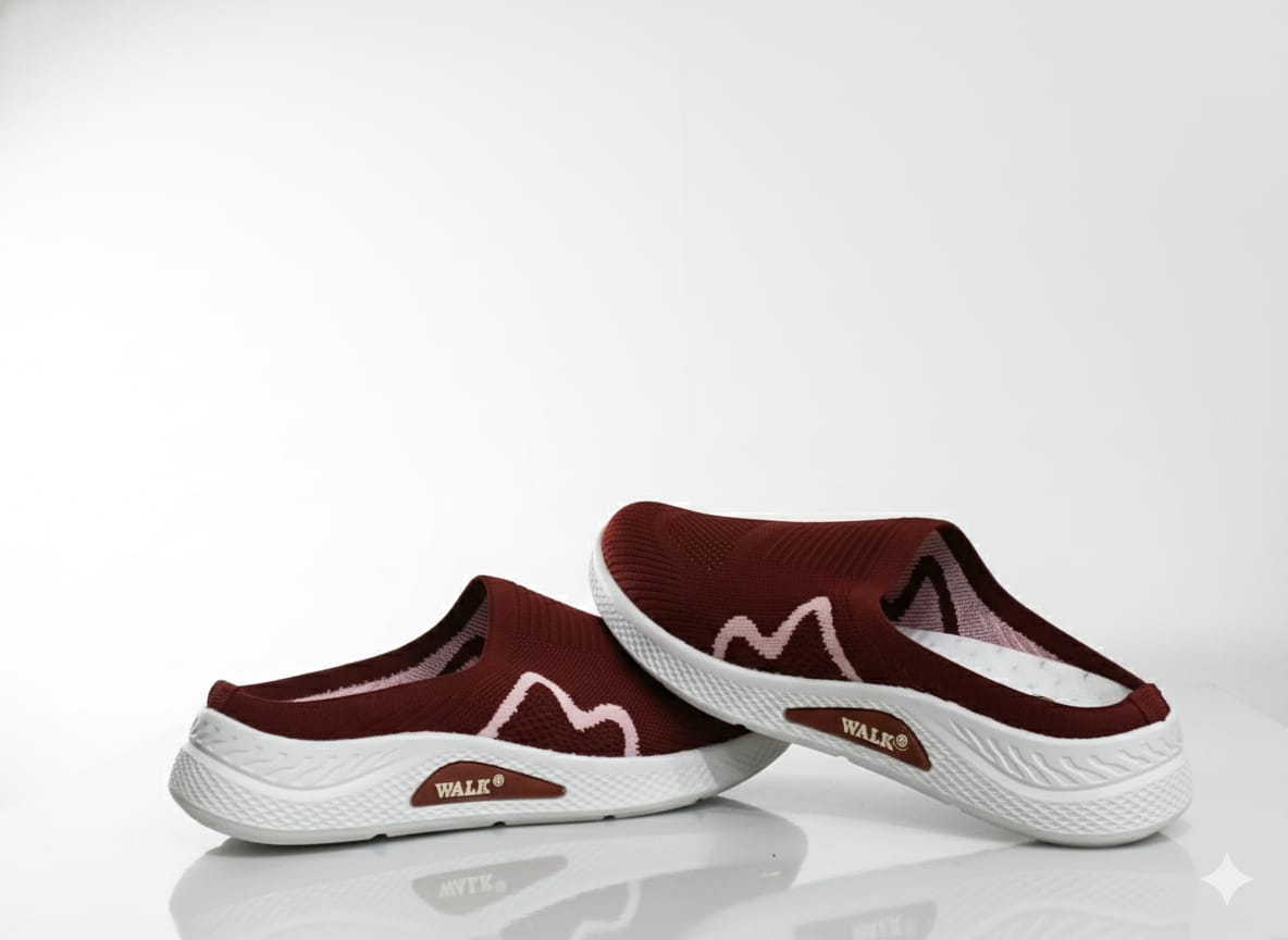 Red slip-on shoes with white soles